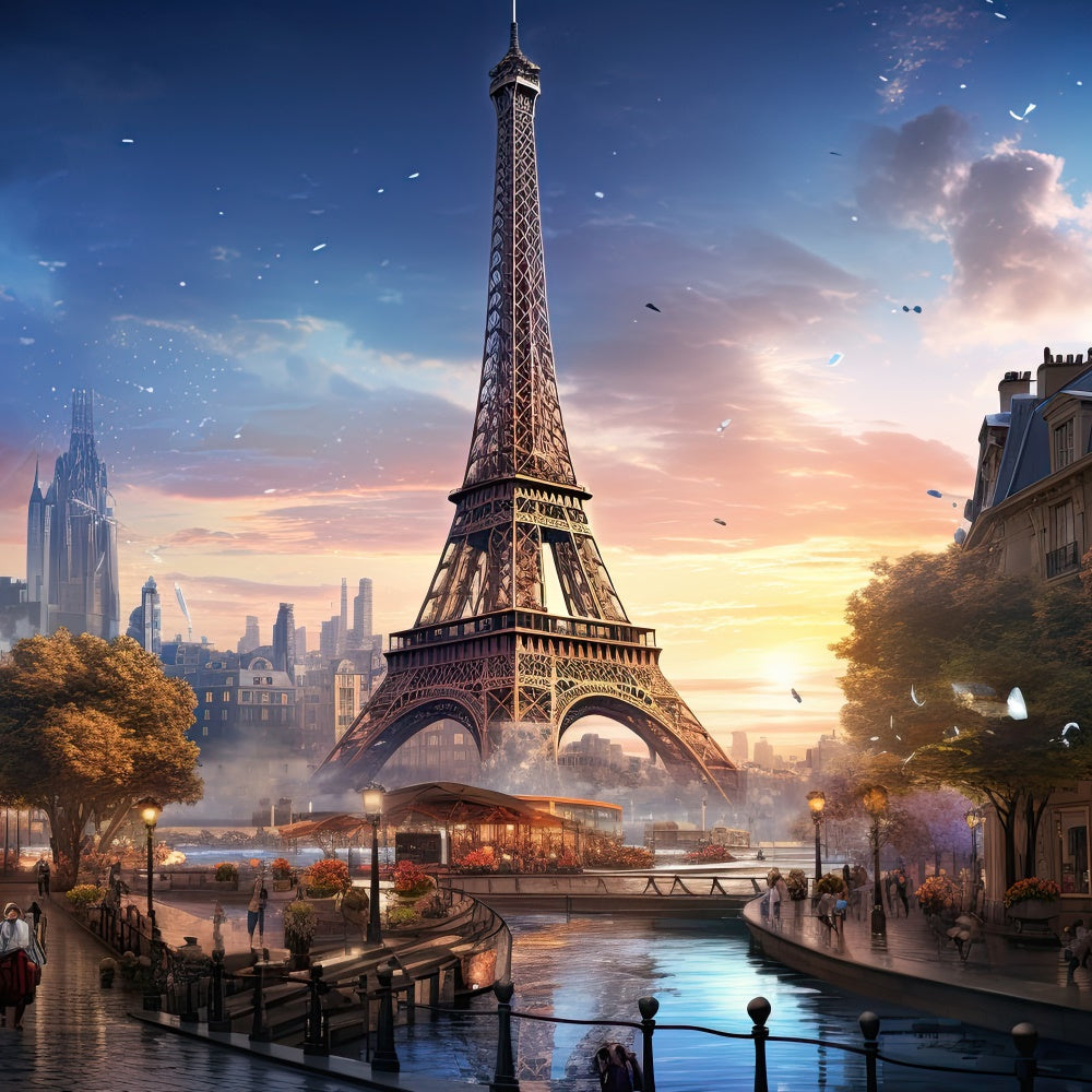 Toile de fond Photo Paris Tour Eiffel Scène Canal GQ4-44