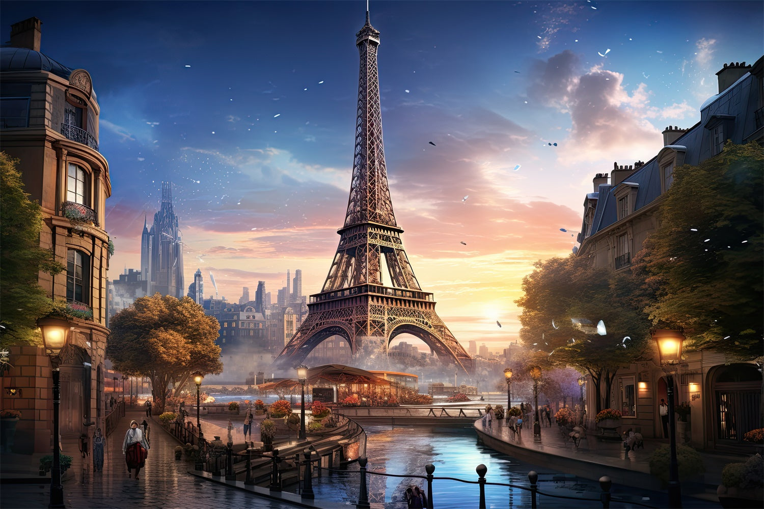 Toile de fond Photo Paris Tour Eiffel Scène Canal GQ4-44