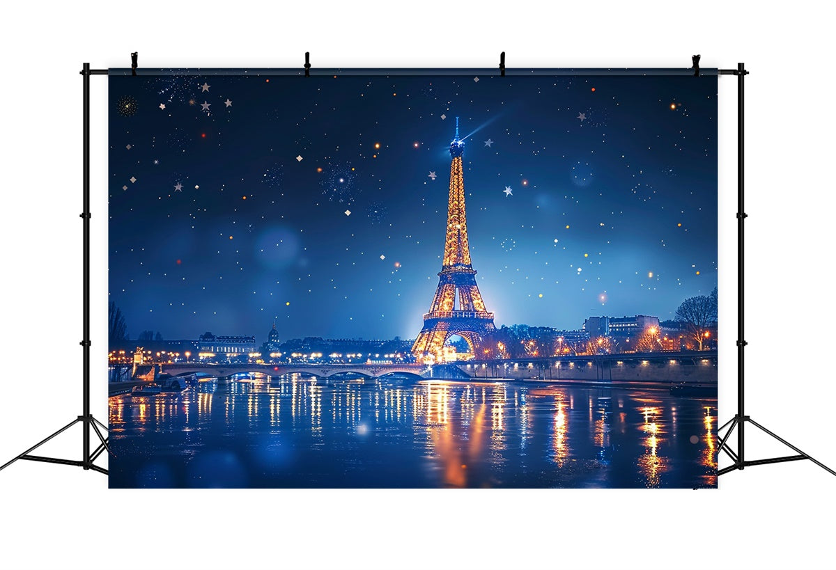 Toile de fond Nuit à Paris Ciel Étoilé Rivière Parisienne GQ4-46