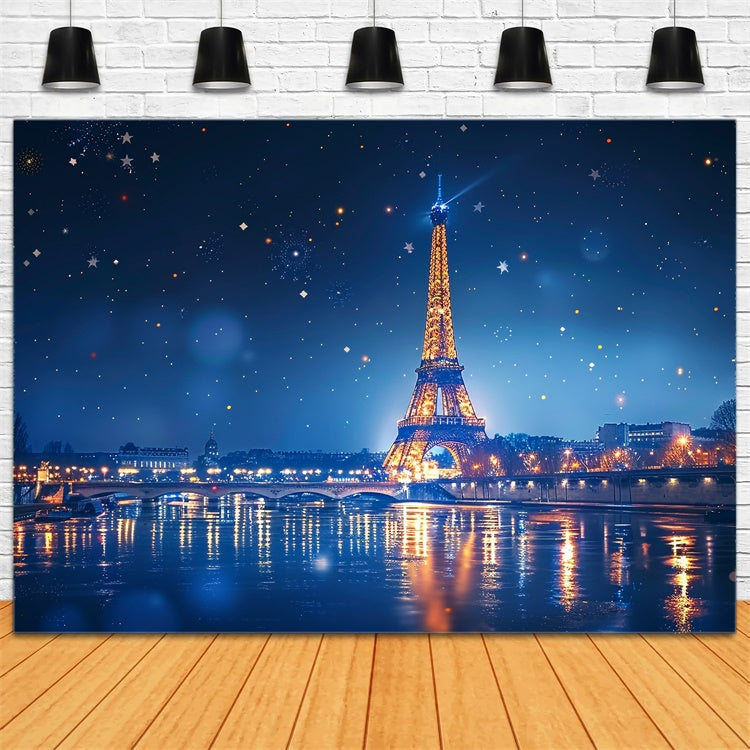 Toile de fond Nuit à Paris Ciel Étoilé Rivière Parisienne GQ4-46