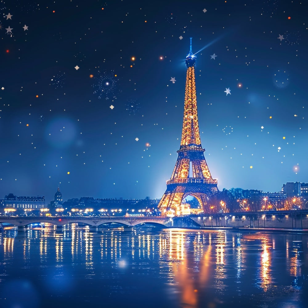 Toile de fond Nuit à Paris Ciel Étoilé Rivière Parisienne GQ4-46