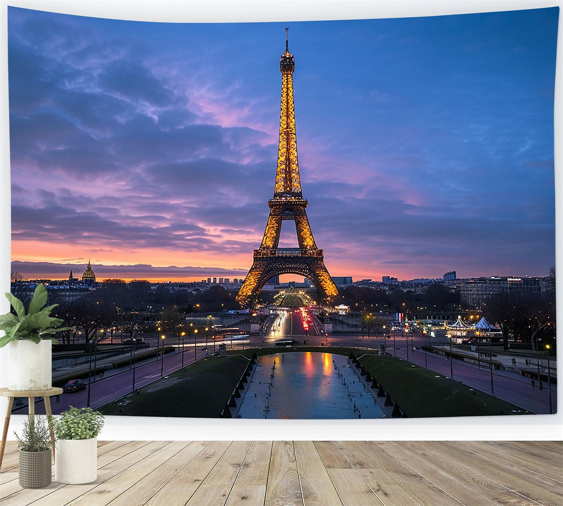 Toile de fond Photo Paris Crépuscule Tour Eiffel Ciel GQ4-47