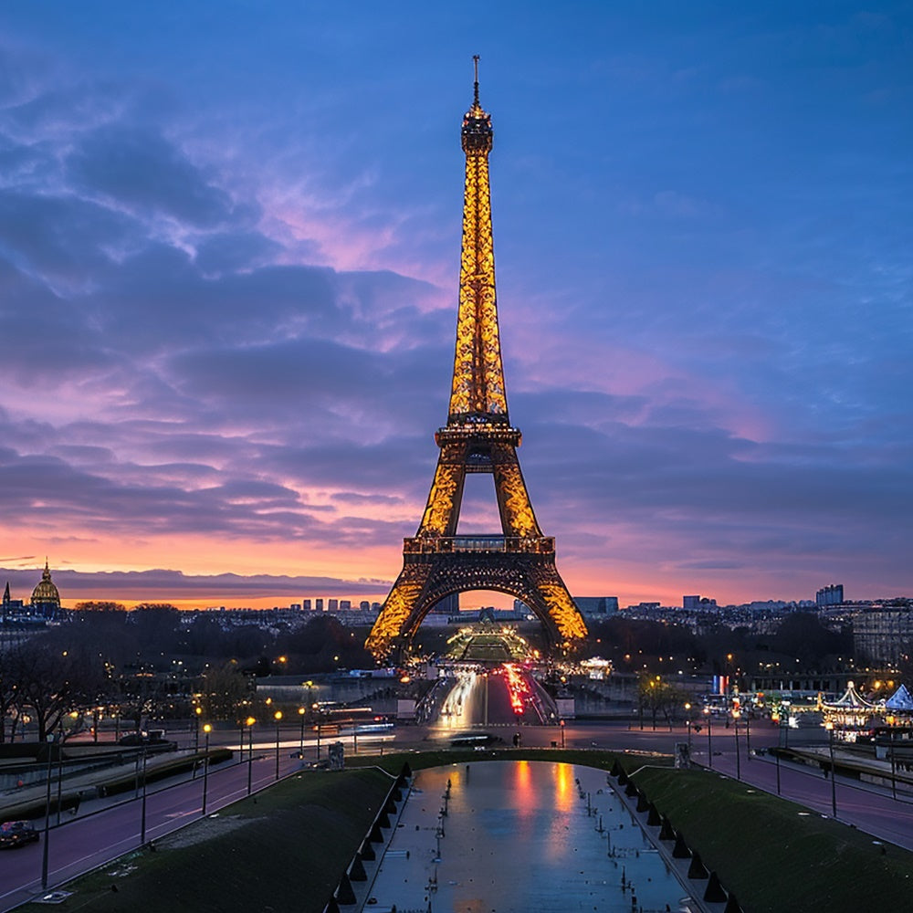 Toile de fond Photo Paris Crépuscule Tour Eiffel Ciel GQ4-47