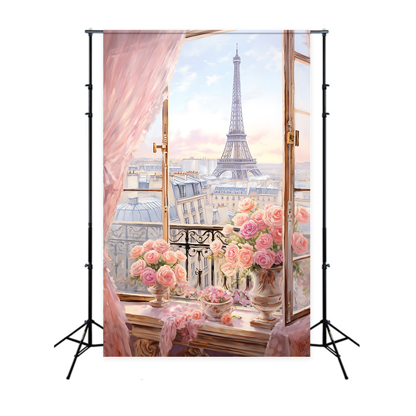 Toile de fond Tour Eiffel Paris Vue de Rêve Roses GQ4-48