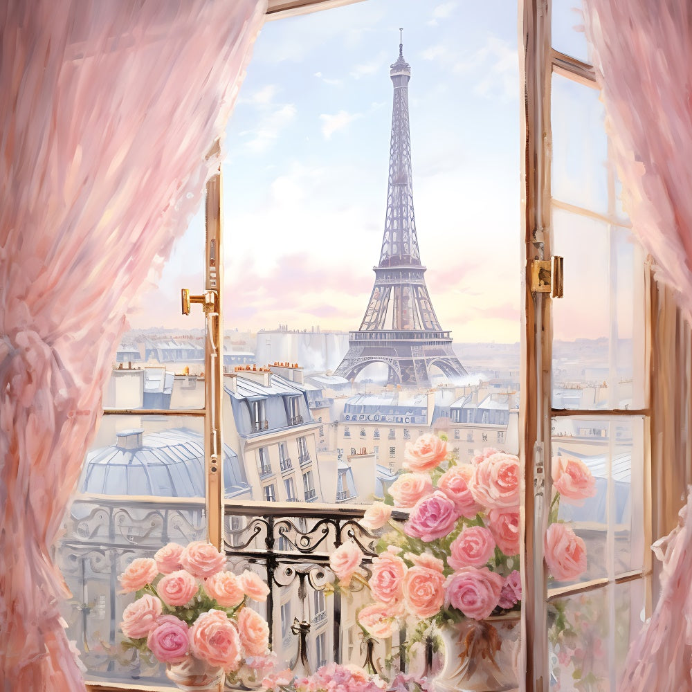 Toile de fond Tour Eiffel Paris Vue de Rêve Roses GQ4-48