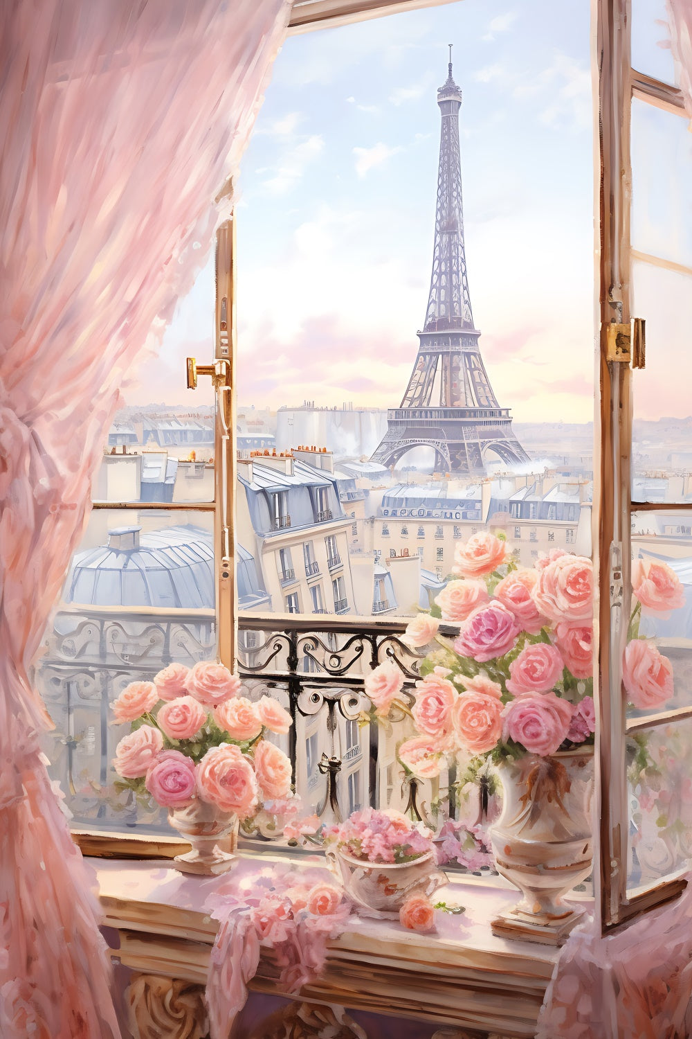 Toile de fond Tour Eiffel Paris Vue de Rêve Roses GQ4-48