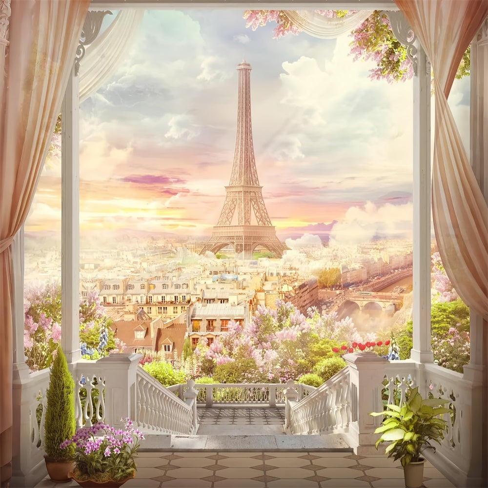 Toile de fond Thème Paris Balcon Élégant Ville de Paris GQ4-49