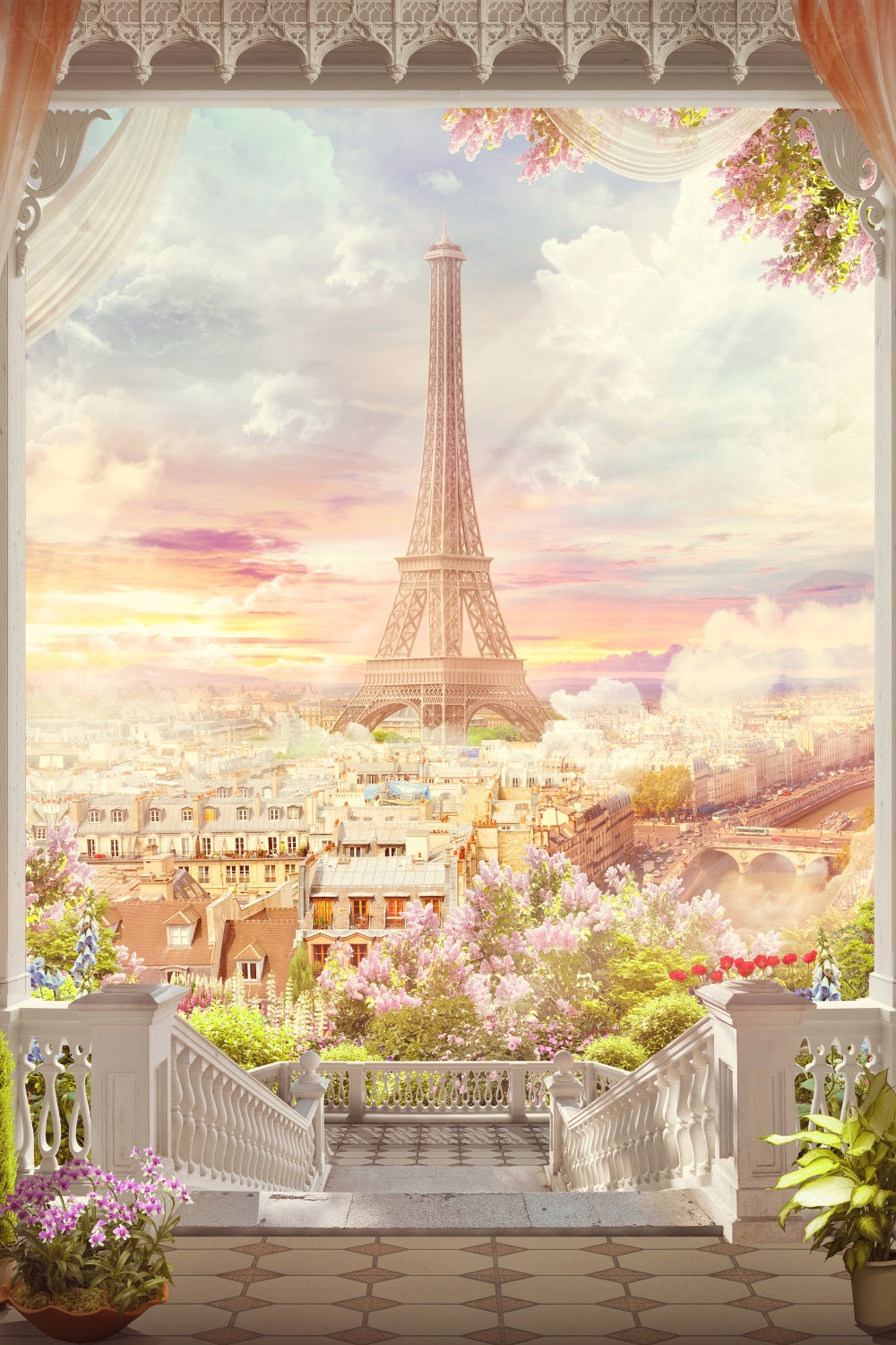 Toile de fond Thème Paris Balcon Élégant Ville de Paris GQ4-49