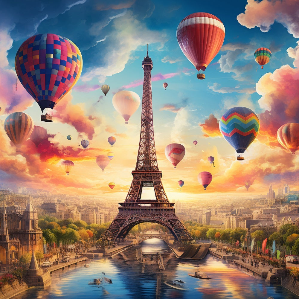 Toile de fond Idées Paris Montgolfières Ciel Fantastique GQ4-50
