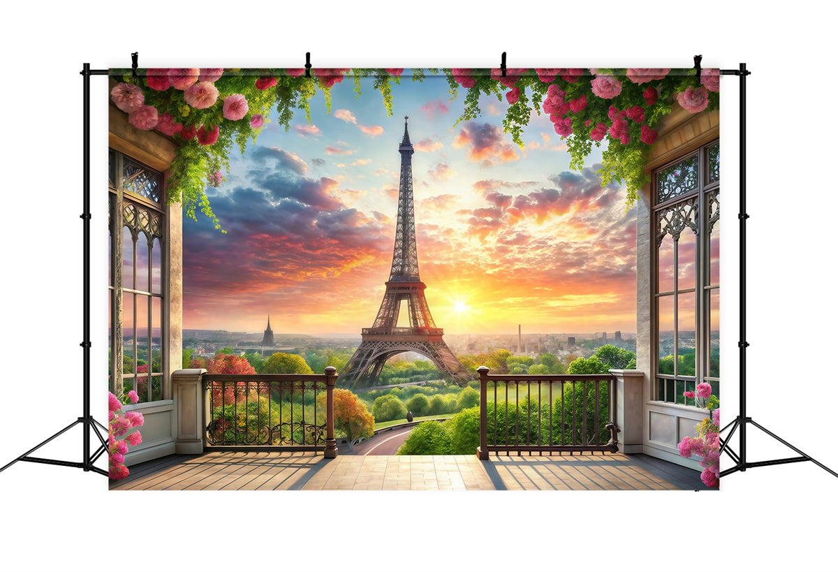 Toile de fond Thème Paris Balcon Romantique Tour Eiffel GQ4-56