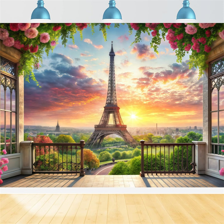 Toile de fond Thème Paris Balcon Romantique Tour Eiffel GQ4-56
