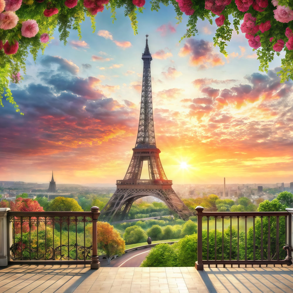 Toile de fond Thème Paris Balcon Romantique Tour Eiffel GQ4-56