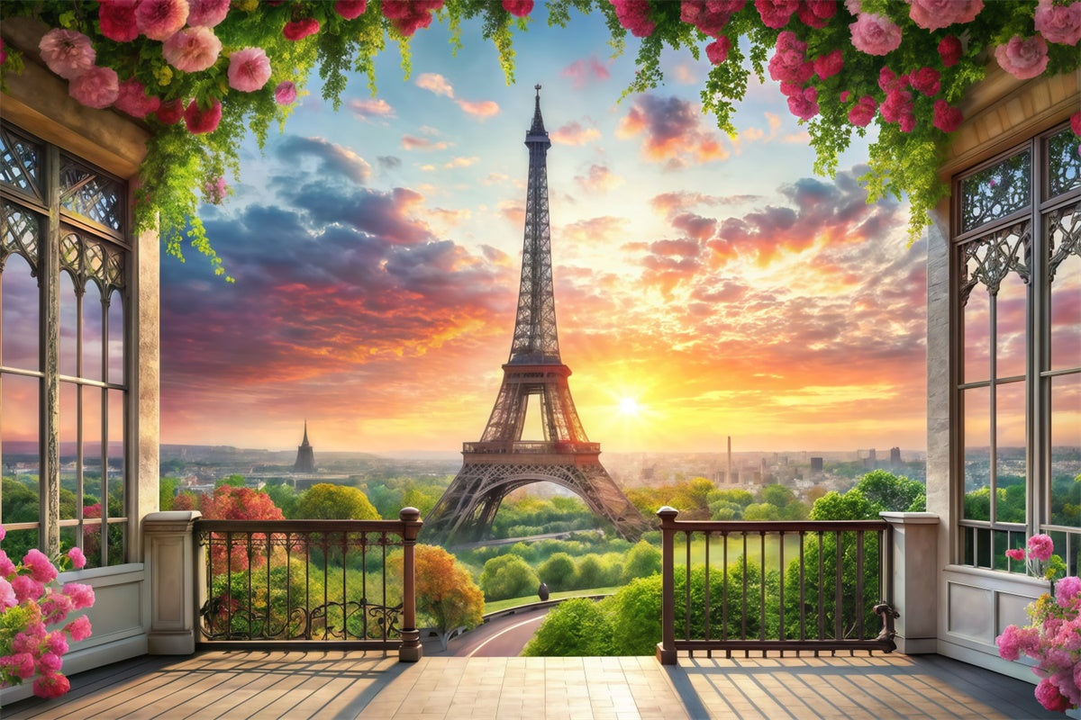Toile de fond Thème Paris Balcon Romantique Tour Eiffel GQ4-56