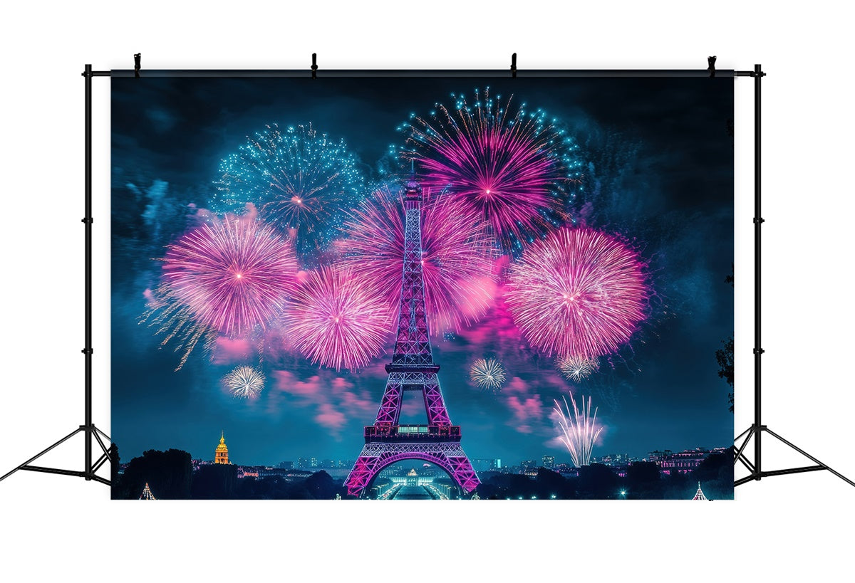 Toile de fond Nuit à Paris Feux d’Artifice Étincelants Ville GQ4-57