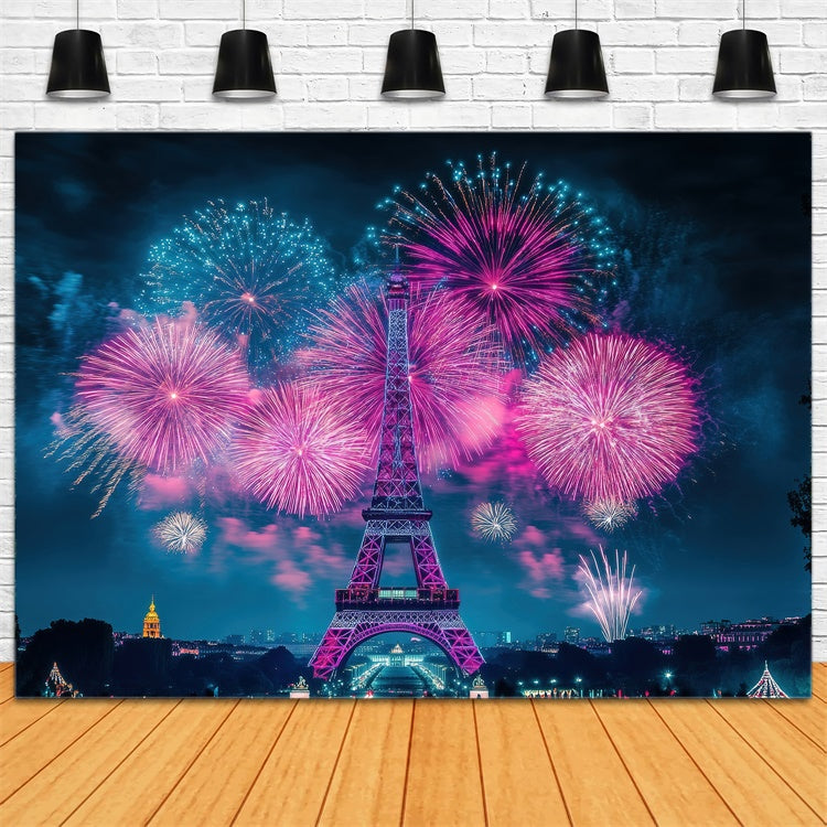 Toile de fond Nuit à Paris Feux d’Artifice Étincelants Ville GQ4-57