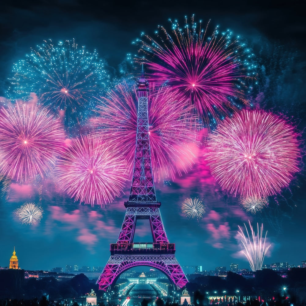 Toile de fond Nuit à Paris Feux d’Artifice Étincelants Ville GQ4-57