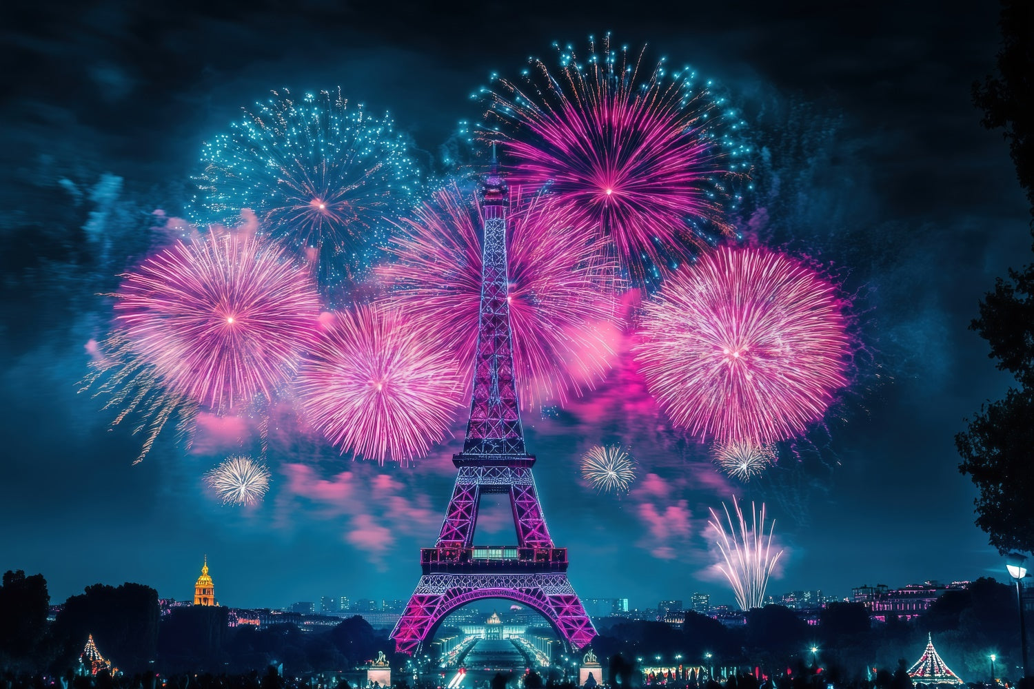 Toile de fond Nuit à Paris Feux d’Artifice Étincelants Ville GQ4-57