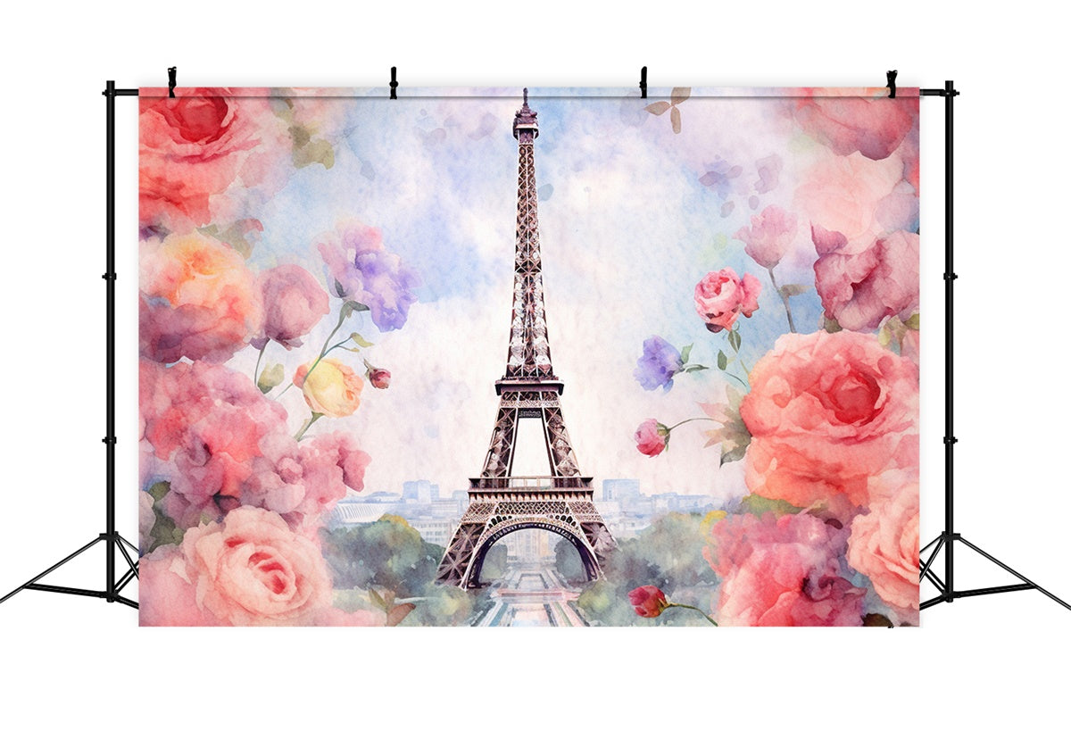 Toile de fond Photographie Paris Fleurs Romantiques Tour Eiffel GQ4-58