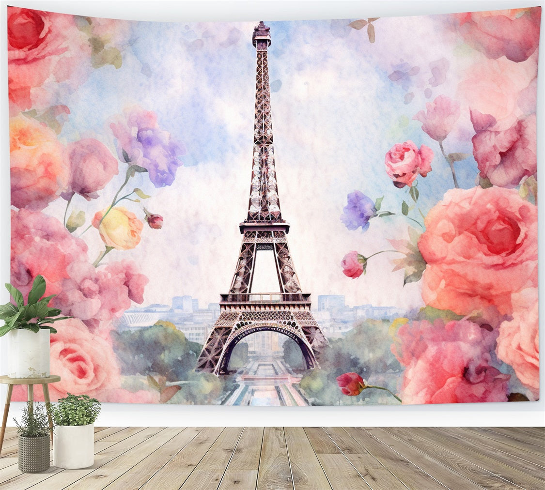 Toile de fond Photographie Paris Fleurs Romantiques Tour Eiffel GQ4-58