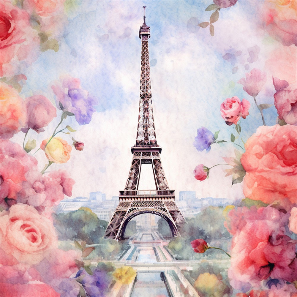 Toile de fond Photographie Paris Fleurs Romantiques Tour Eiffel GQ4-58