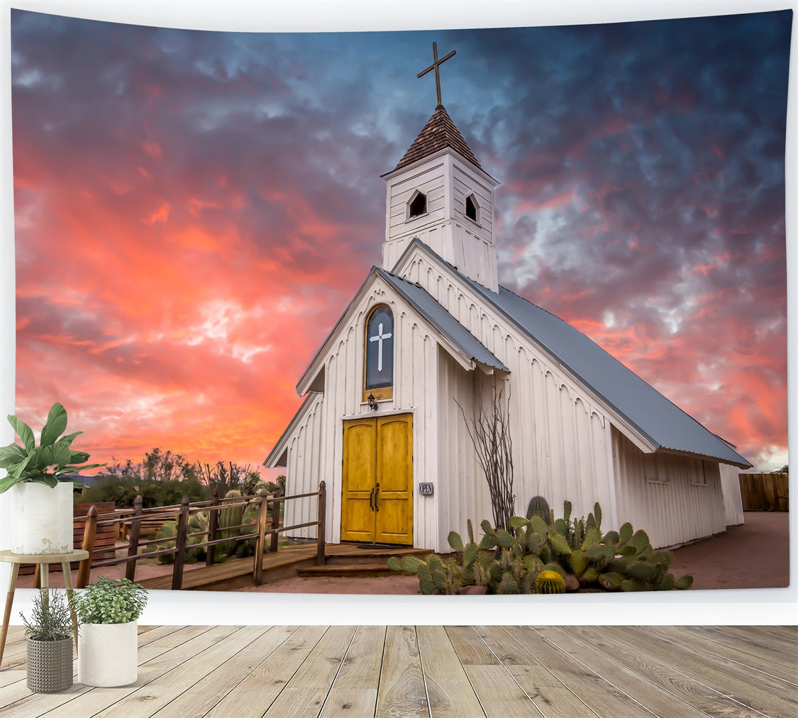 Toile de fond Église Architecture Cactus Coucher Soleil Idées GQ4-67