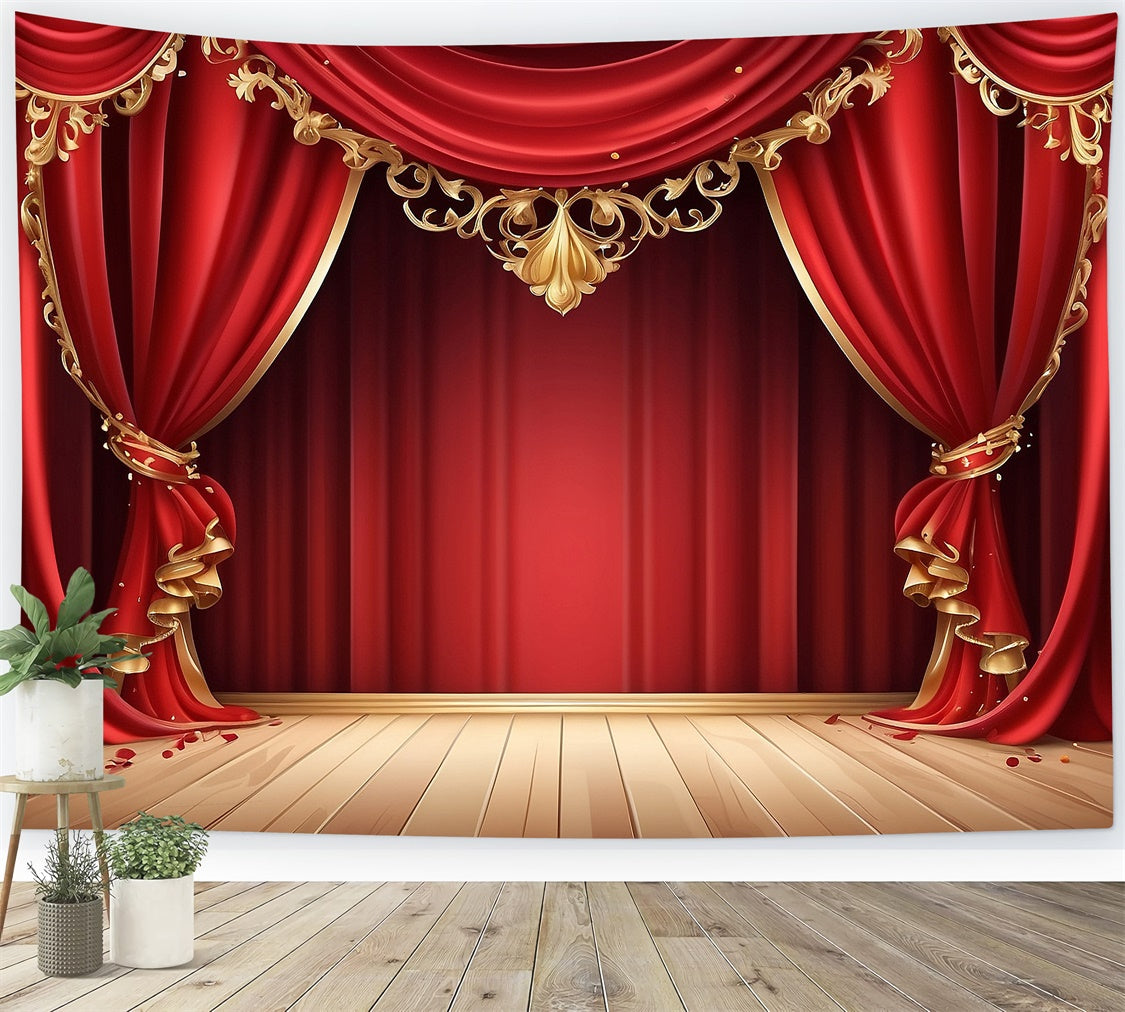 Toile de fond Tapis Rouge Bordure Dorée Rideau Rouge GQ4-86