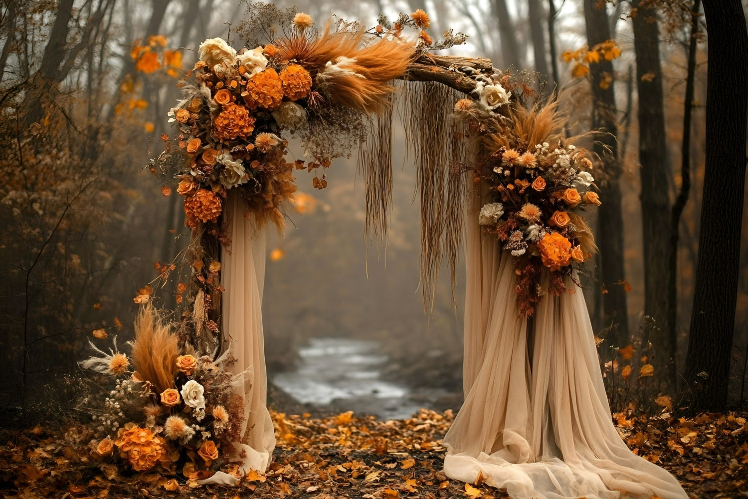Toile de fond Automne Arche Florale Rustique GQ5-100
