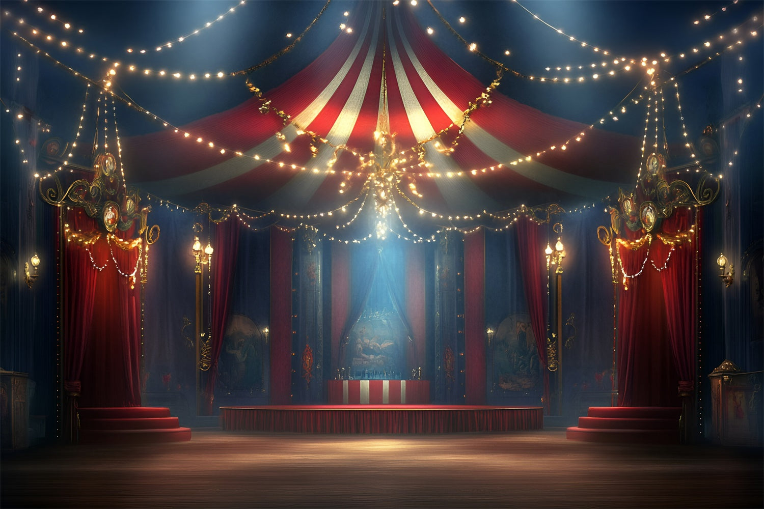 Toile de fond Cirque Vintage Nuit Guirlandes Lumineuses GQ5-109