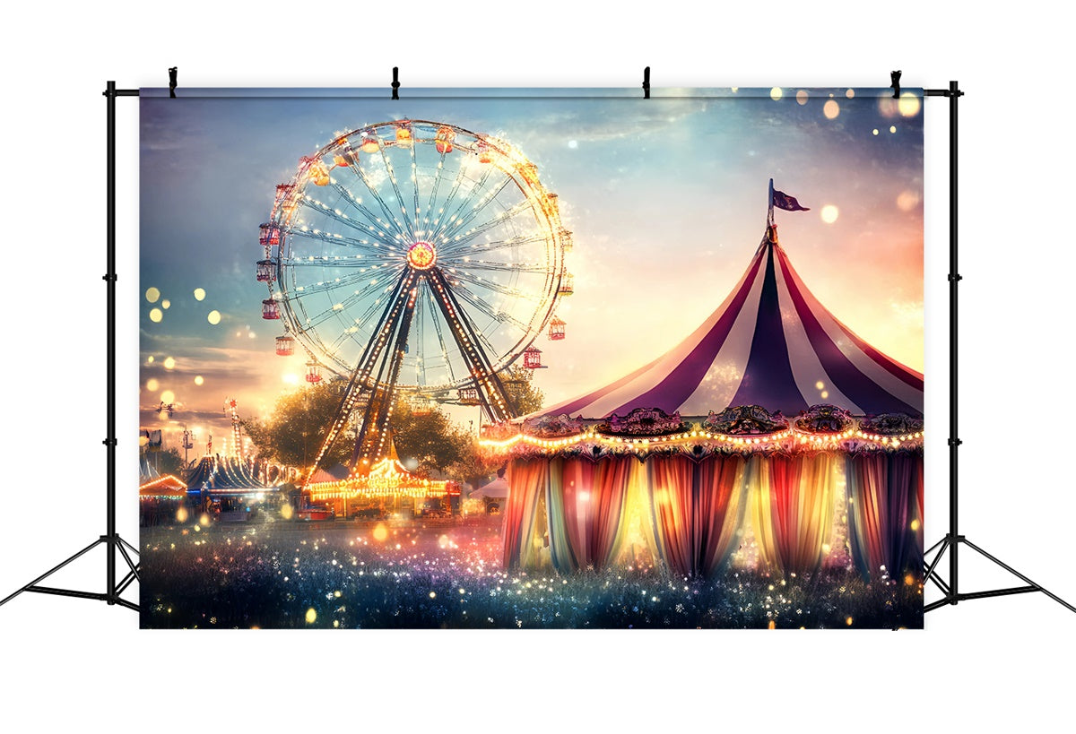 Toile de fond Carnaval Grande Roue Coucher de Soleil Lumineux GQ5-111