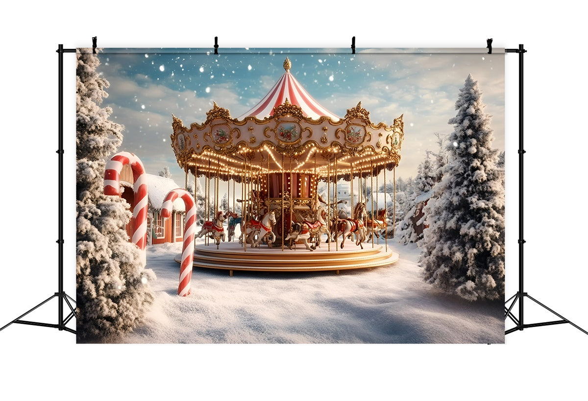 Toile de fond Carnaval Carrousel Hivernal Neige Noël GQ5-114