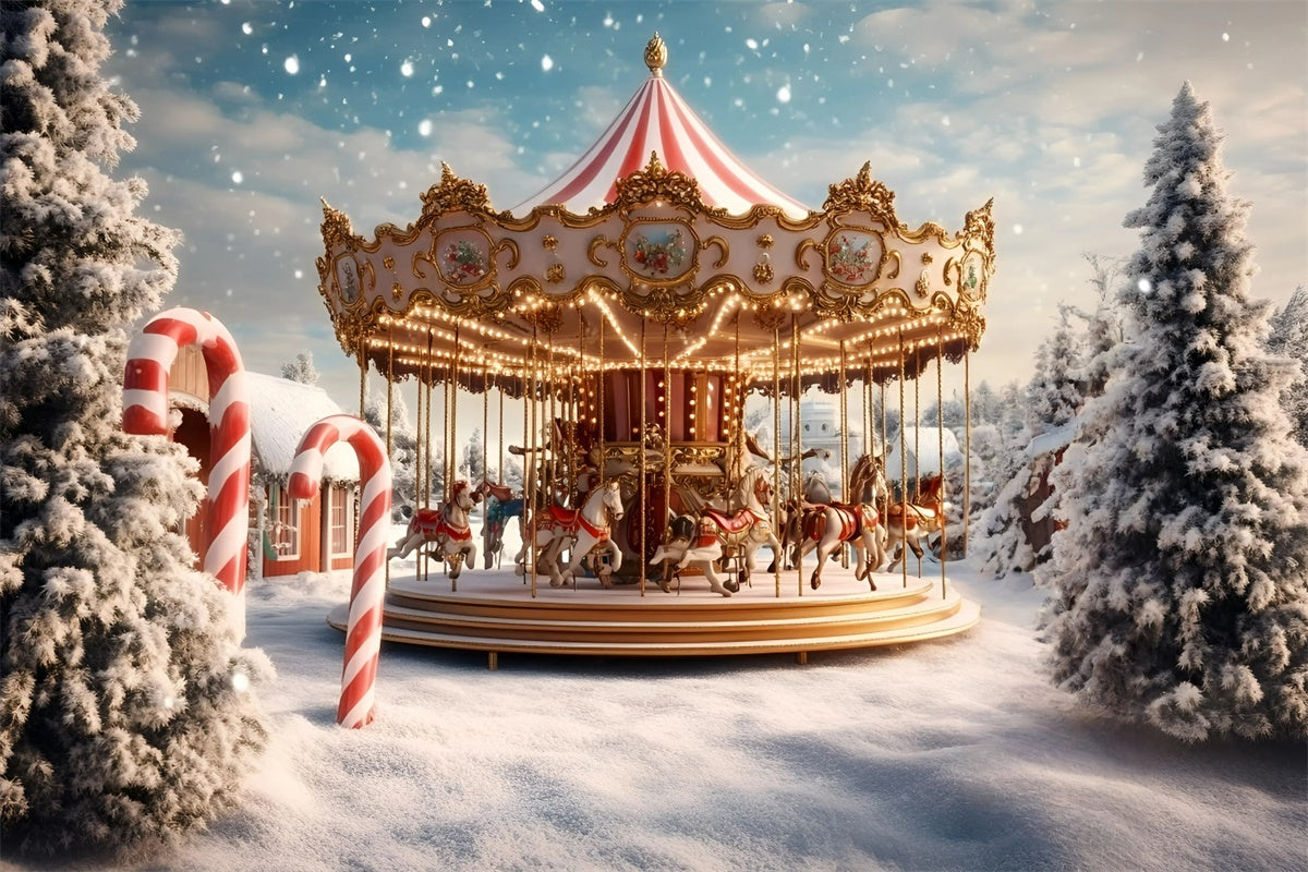 Toile de fond Carnaval Carrousel Hivernal Neige Noël GQ5-114