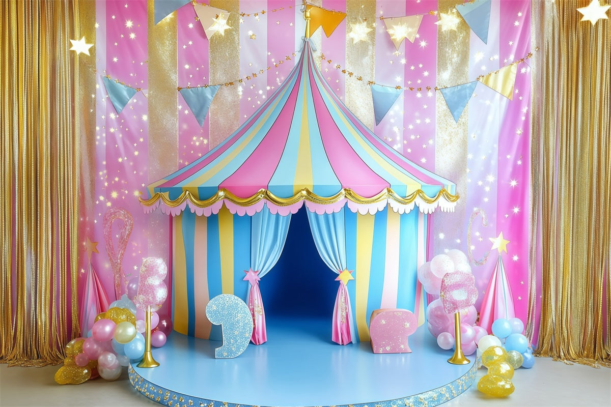 Toile de fond Chapiteau Carnaval Tente Rayée Bonbons Étincelants GQ5-122