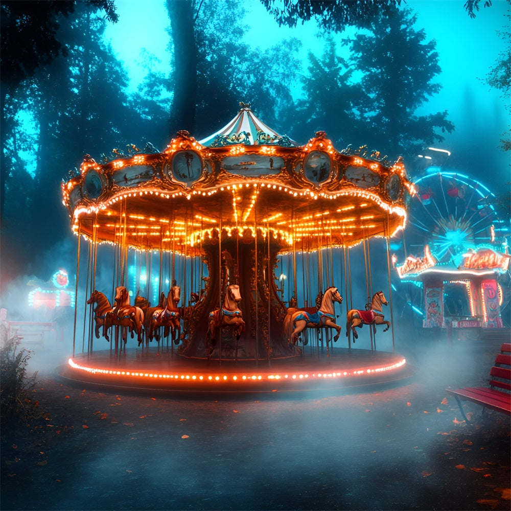 Toile de fond Carnaval Carrousel Forêt Enchantée Grande Roue GQ5-123