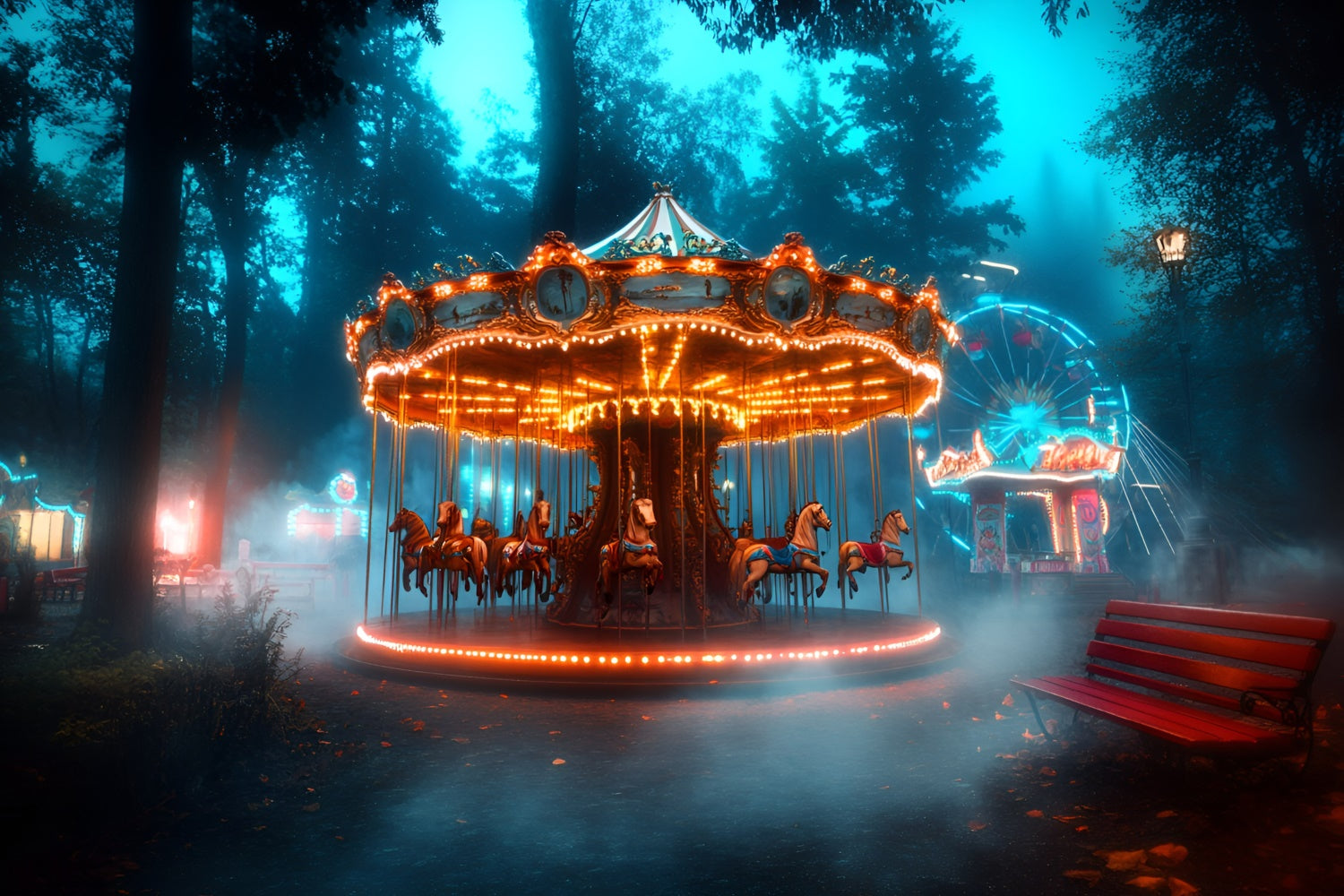 Toile de fond Carnaval Carrousel Forêt Enchantée Grande Roue GQ5-123