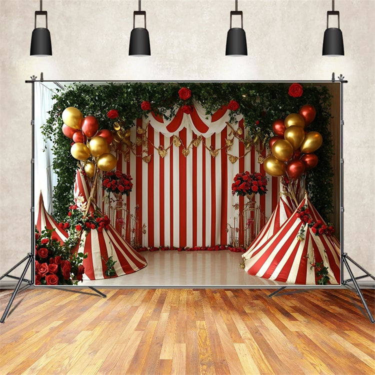 Toile de fond Cirque Ballons Roses Tente Rayée GQ5-130