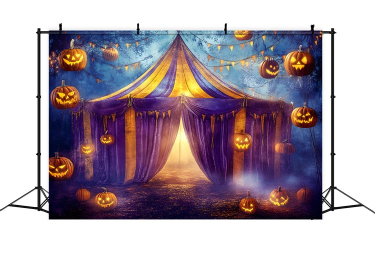 Toile de fond Cirque Halloween Tente Violette Citrouilles GQ5-137