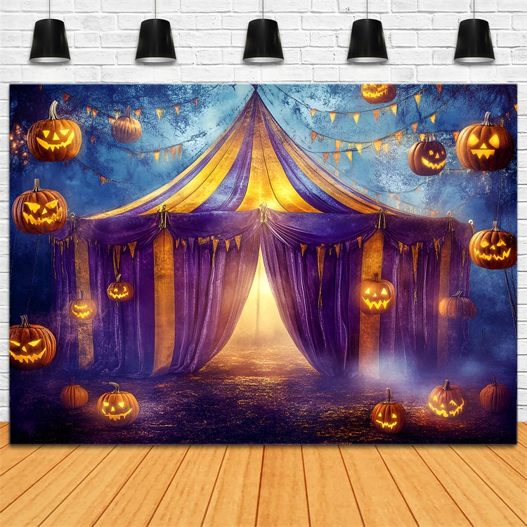 Toile de fond Cirque Halloween Tente Violette Citrouilles GQ5-137
