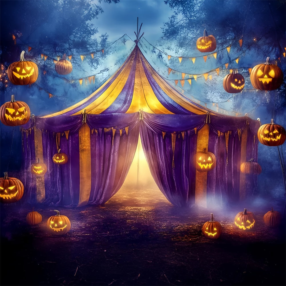 Toile de fond Cirque Halloween Tente Violette Citrouilles GQ5-137