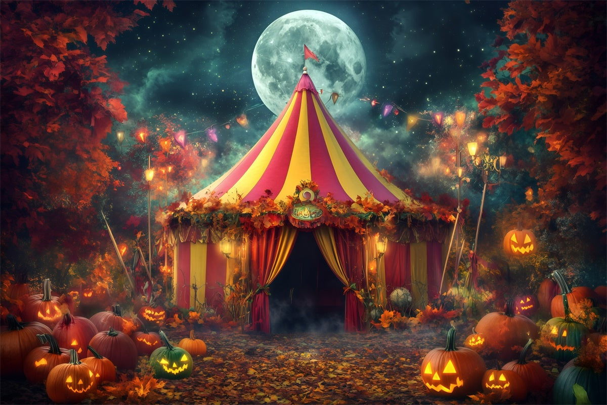 Toile de fond Cirque Halloween Tente Citrouilles Clair de Lune GQ5-138