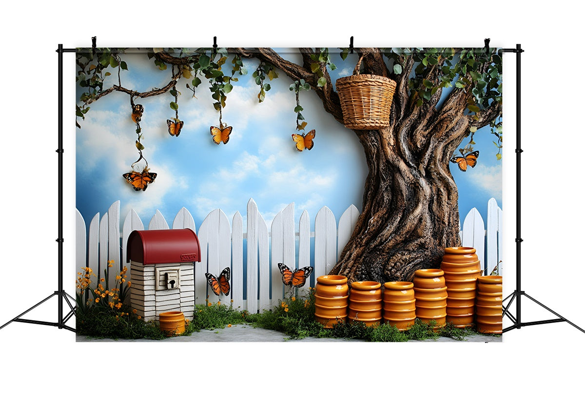 Toile de fond Papillons Pot de Miel Clôture Été Enfants GQ5-145