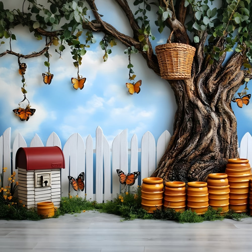 Toile de fond Papillons Pot de Miel Clôture Été Enfants GQ5-145