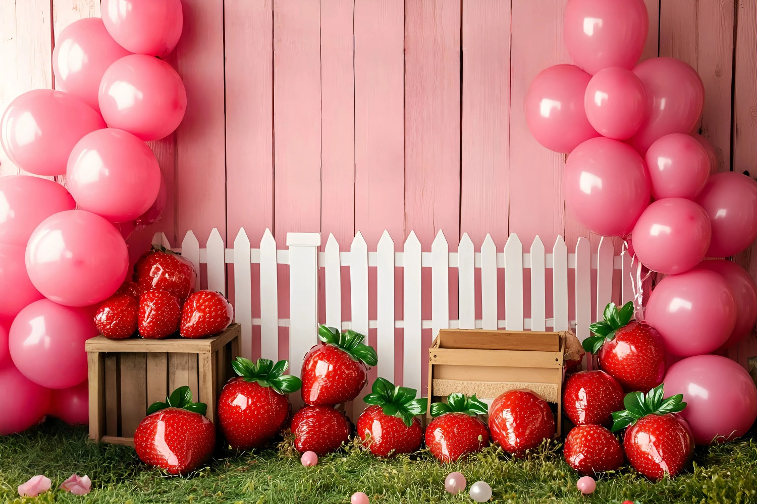 Toile de fond Enfants Ballon Jardin Fraises GQ5-157