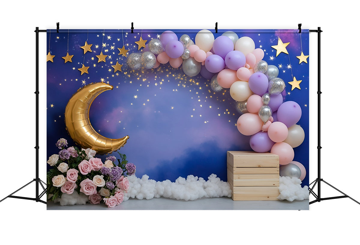 Toile de fond Lune Étoiles Ballon Rêves Enfants GQ5-158