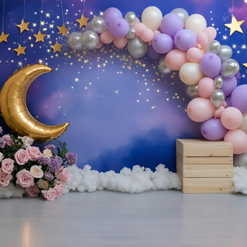 Toile de fond Lune Étoiles Ballon Rêves Enfants GQ5-158