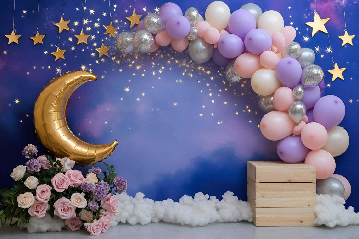 Toile de fond Lune Étoiles Ballon Rêves Enfants GQ5-158