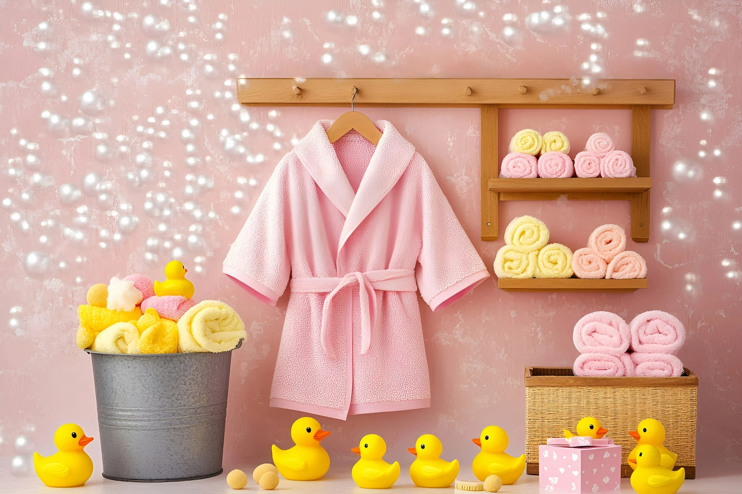 Toile de fond Photographie Enfants Robe Rose Canards GQ5-160