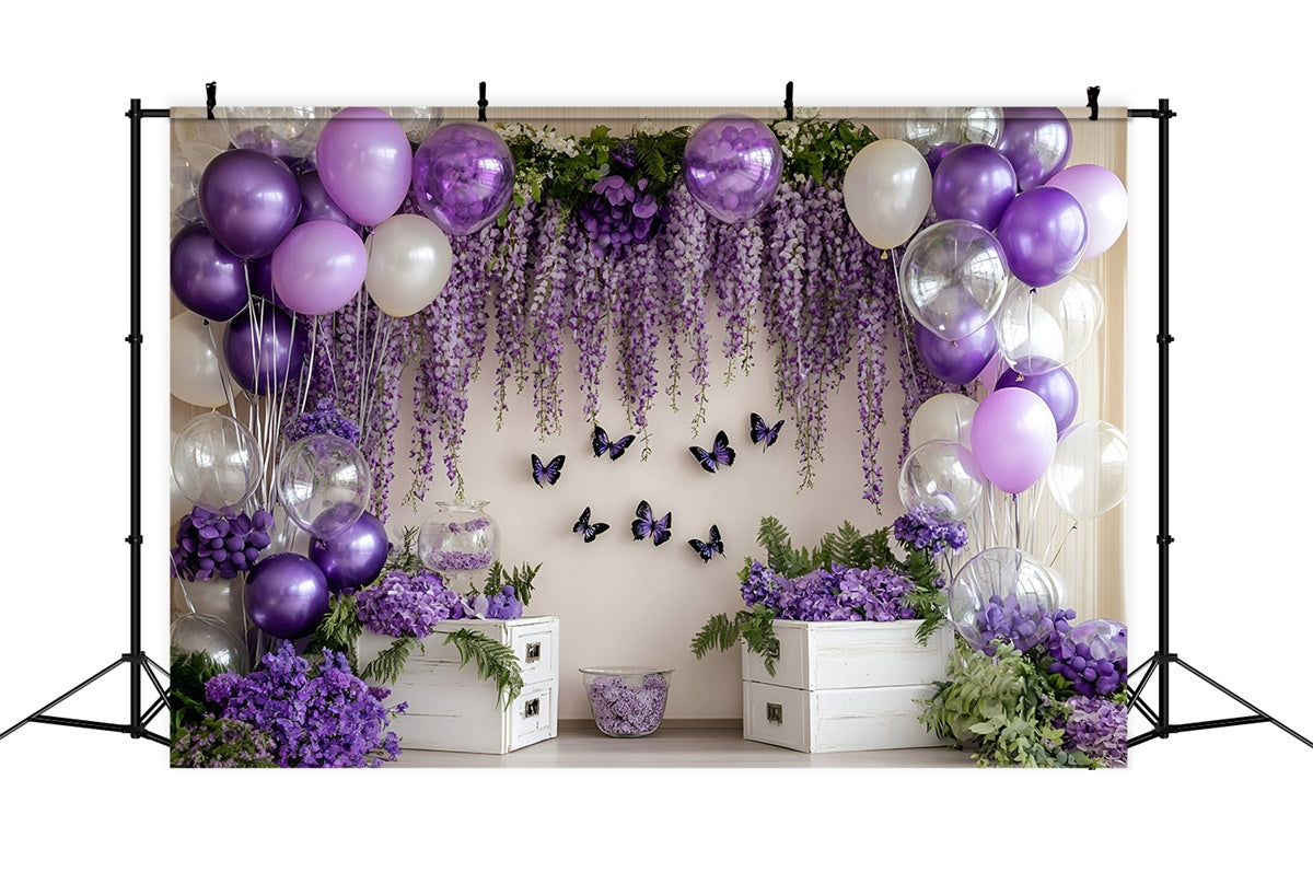 Toile de fond Nouveau-né Ballon Violet Fleur GQ5-169