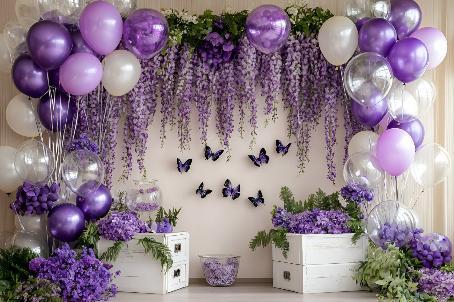 Toile de fond Nouveau-né Ballon Violet Fleur GQ5-169