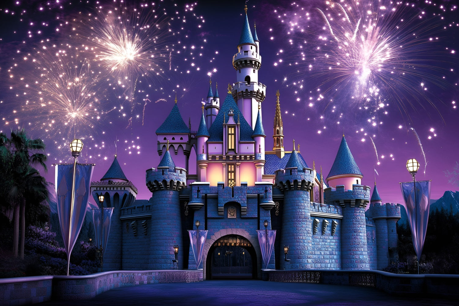 Toile de fond Château Feux d’Artifice Château Magique Enfants GQ5-178