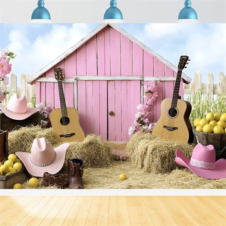 Toile de fond Cowgirl Grange Rose Guitare Western Enfants GQ5-180